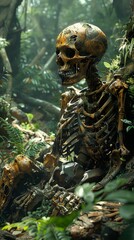 Obraz premium A Skeleton Overgrown by Nature in a Lush Jungle