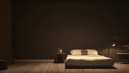 Modern Minimalist Bedroom Interior Design with Wooden Bed and Floor