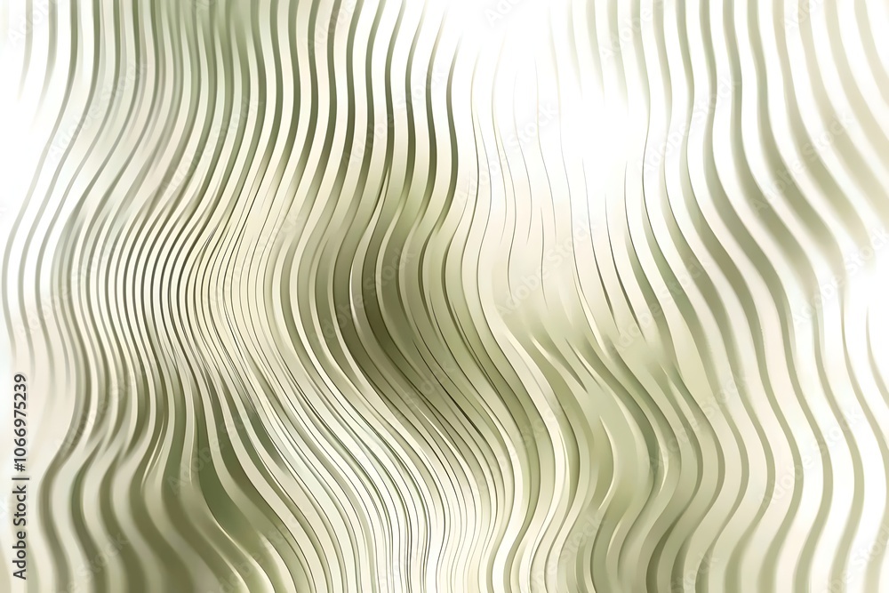 Poster an abstract image featuring flowing, wavy patterns in soft green and white tones, creating a serene 