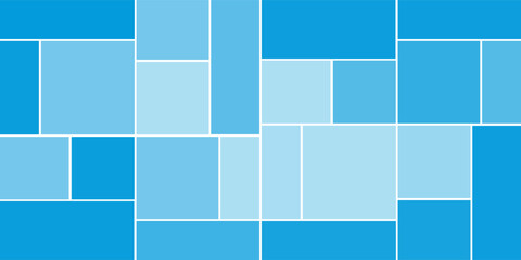Simple Rectangular Tiled Frames of Various Sizes, Colored in Shades of Blue - Geometric Shapes Pattern, Texture on Wide Scale Background - Design Template in Editable Vector Format