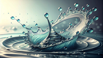 Vibrant water drop splash with a sense of motion. Intricate water droplet splash with a colorful pattern. 
