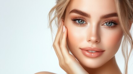 Naklejka premium Beautiful Woman Skincare Makeup Face Portrait Beauty Cosmetics Model Healthy Skin Clear Skin
