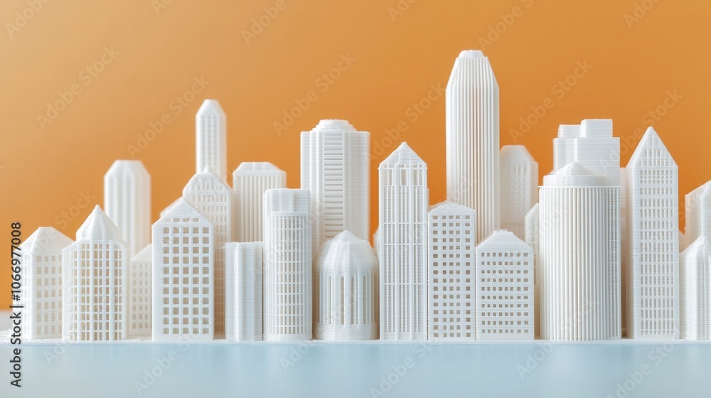 Poster white printed models of urban building structures