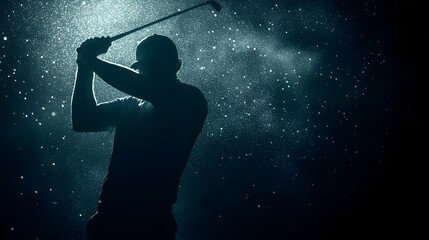 Powerful Golf Swing Silhouette in Dramatic High-Contrast Lighting