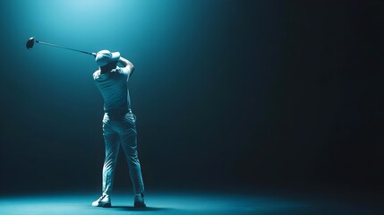 Dramatic Golfer Mid-Swing in Dark Minimal Studio with Single Illumination