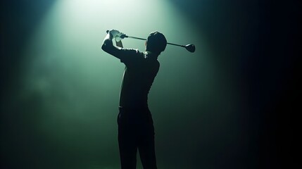 Golfer's Silhouette Swing in Illuminated Minimal Studio