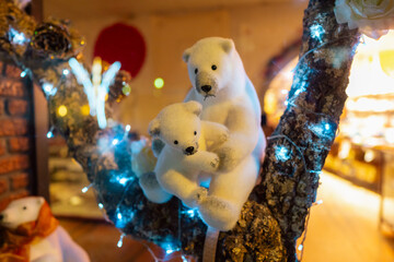 Festive Polar Bear Decorations with Seasonal Twinkling Lights