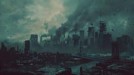 Obraz premium Apocalyptic Cityscape: Ruins of a Once-Thriving Metropolis