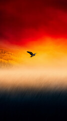 Fototapeta premium Skimming the Surface: Harrier Hawk's Low Glide Over Marshland