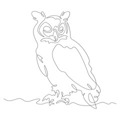 Continuous one line drawing wild bird owl. A bird of prey at night.One continuous line isolated minimal vertical illustration.