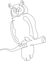 Continuous one line drawing wild bird owl. A bird of prey at night.One continuous line isolated minimal vertical illustration.