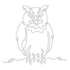 Continuous one line drawing wild bird owl. A bird of prey at night.One continuous line isolated minimal vertical illustration.