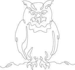 Continuous one line drawing wild bird owl. A bird of prey at night.One continuous line isolated minimal vertical illustration.