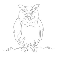 Continuous one line drawing wild bird owl. A bird of prey at night.One continuous line isolated minimal vertical illustration.
