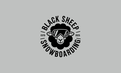 Black Sheep snowboarding badge with sheep in goggles