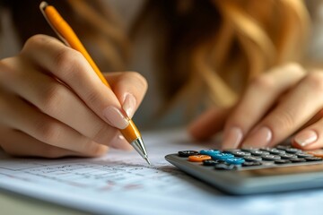 Close up hands of a Woman doing investment accounting for future wealth, Generative AI