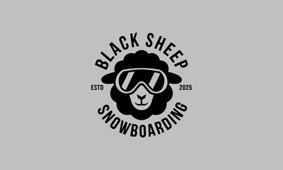 Black Sheep snowboarding badge with sheep in goggles