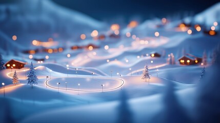 Digital Snowboard Park with LED Lights at Night