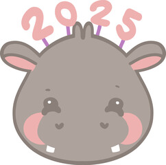 Cute Hippo Cartoon Illustration for 2025 New Year Celebrations