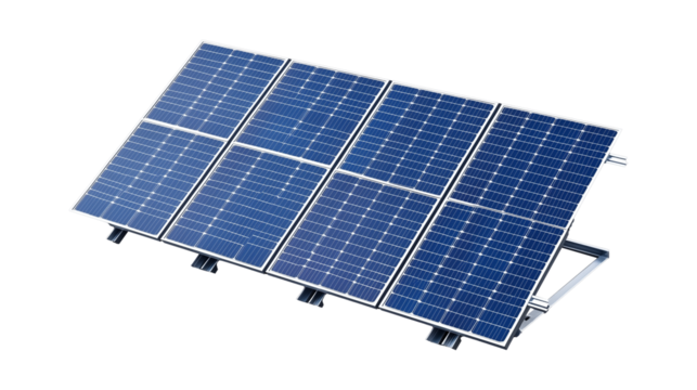 Solar panel in tilted position for sunlight on transparent background