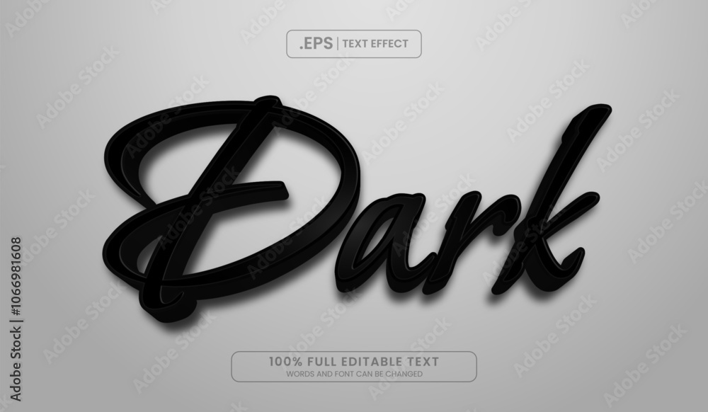 Sticker design editable text effect, word dark black 3d text effect gray background
