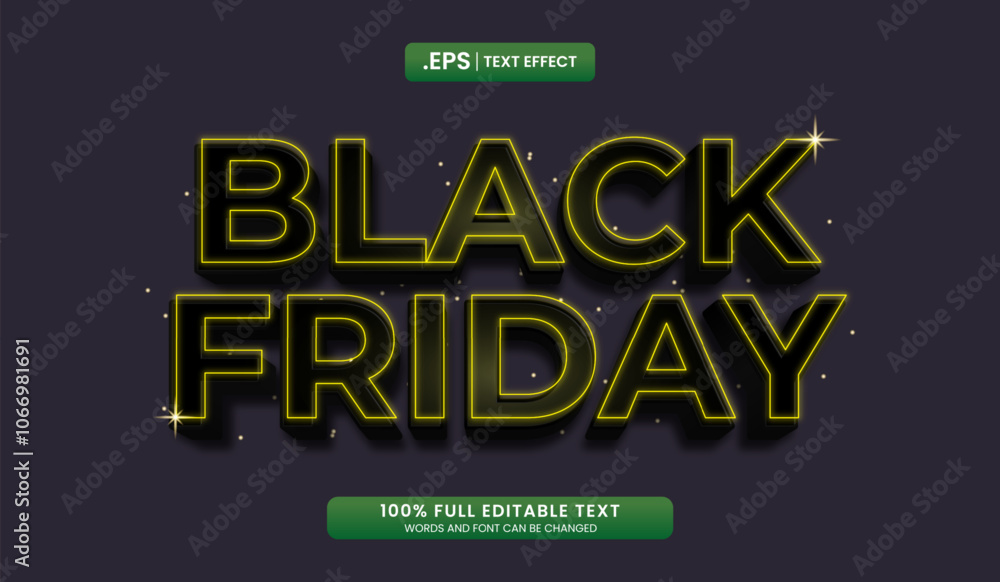 Poster design editable text effect, black friday text effect with yellow outline