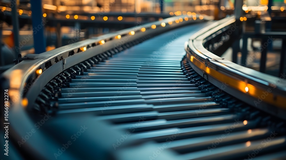 Poster Automated Conveyor System Moving Packages in Efficient Fulfillment Center