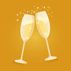 Shiny champagne glasses vector. vector illustration. happy new year.