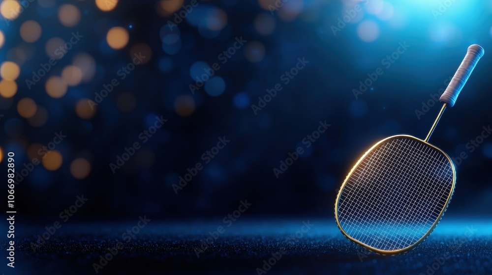 Poster futuristic badminton racket with bokeh background
