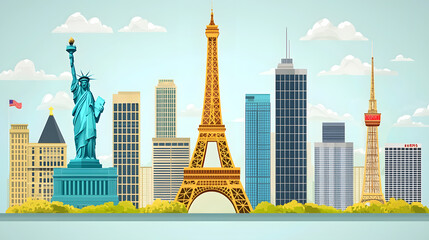 Iconic landmarks of New York and Paris