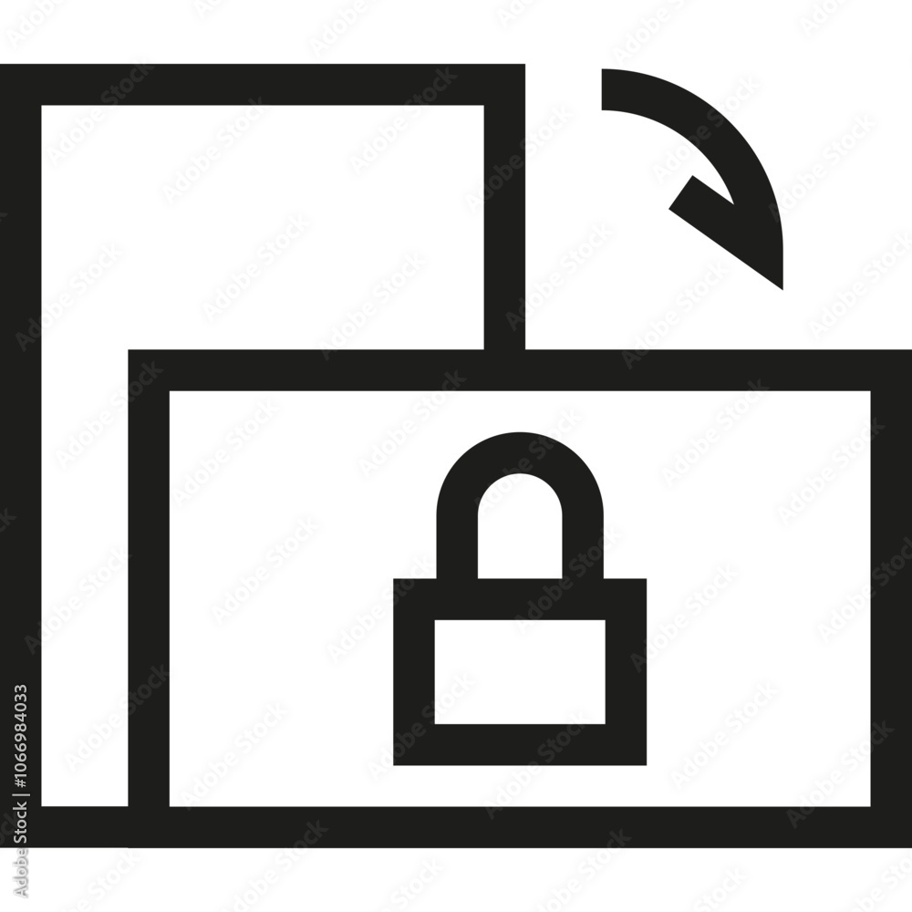 Poster a simple illustration of a locked padlock overlaying a partially opened document on a white backgrou