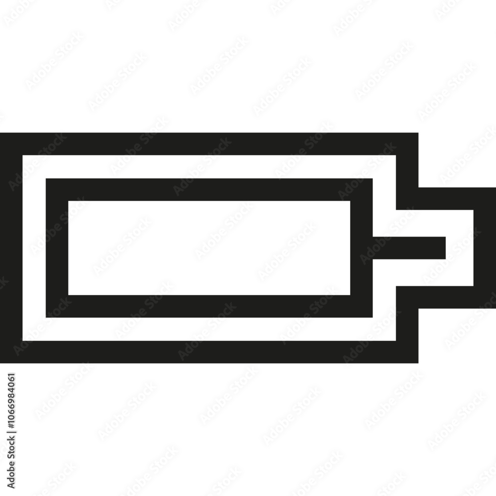 Poster simple black outline of a minimalist battery icon with a single terminal symbolizing power source an
