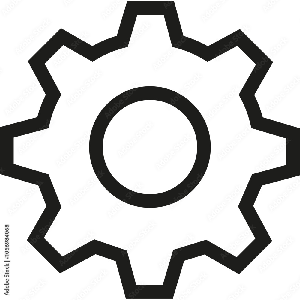 Poster simple black gear icon on white background representing mechanical processes and engineering concept
