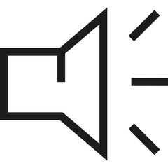 A simple black speaker icon with sound waves, representing audio and communication for digital platforms or applications