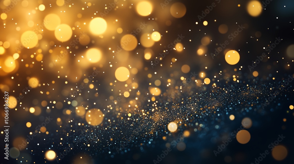 Poster bokeh effect with golden and blue sparkling lights creating a magical atmosphere suitable for festiv