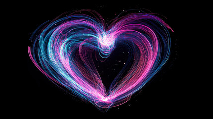 Vibrant heart shape created with colorful light trails, symbolizing love and passion.