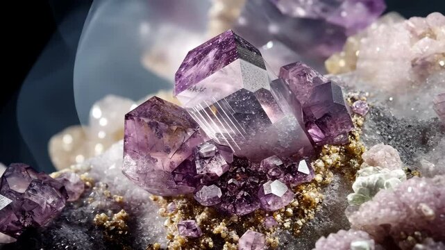 A close-up view of purple crystals in a rock formation