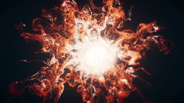 Red flowing particles with explosive wave effect, 3d rendering.