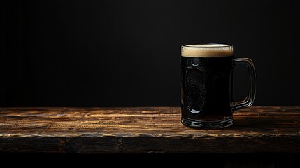 Dark Beer in Glass on Wooden Table