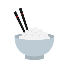 Rice bowl icon. Bowl with rice and chopsticks.