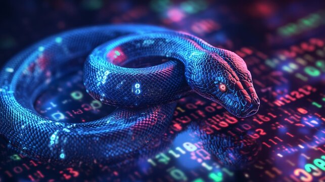 Glowing snake slithering on digital background symbolizing cyber threats