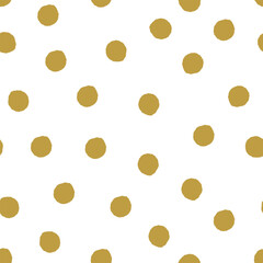 Gold polka dots seamless pattern. Small points on white background. Festive dotted backdrop. Minimalist Christmas ornament.