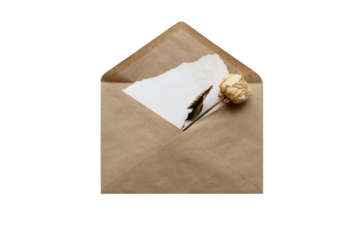 Blank card in an envelope for Valentine's Day.