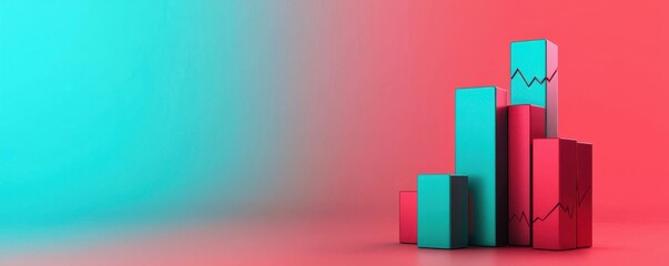 Fototapeta premium A visually striking graphic featuring colorful bar charts on a gradient background, symbolizing growth and financial analysis.