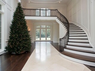 Traditional American Victorian home lush Christmas tree with intricate ornaments