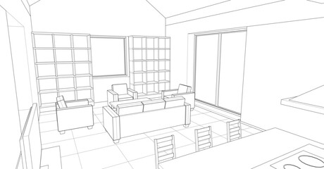 Fototapeta premium interior kitchen living room 3d illustration 