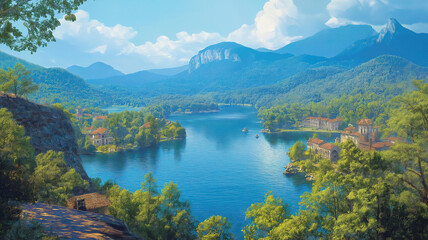 Naklejka premium Stunning vistas of Lake Lure and Chimney Rock showcasing the beauty of North Carolina's landscapes