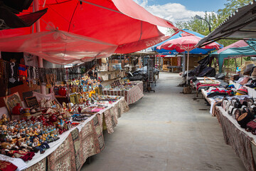 Souvenirs on the Jamaa el Fna market in old Medina, Marrakesh, Morocco