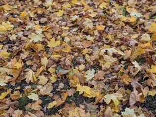 Fallen autumn leaves in a park