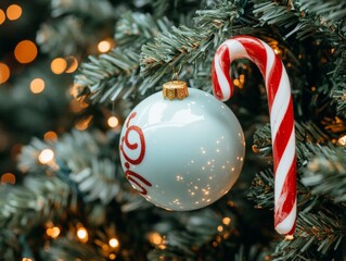 Whimsical American tree with bright candy ornaments cheerful holiday vibe